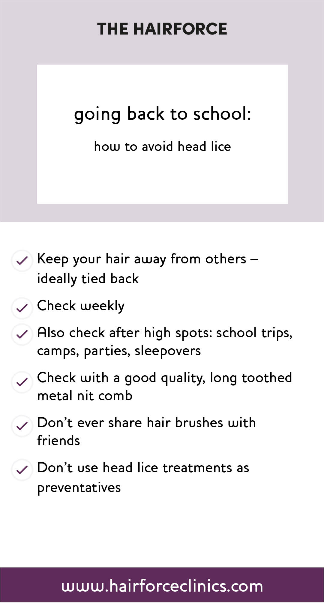 How to prevent head lice at school | The Hairforce Clinics